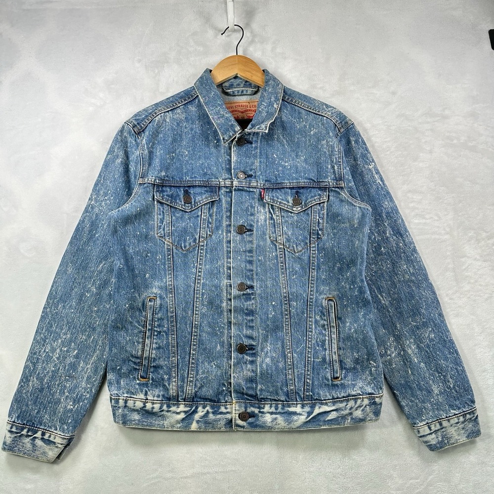 Levis Mens L Denim Jacket Medium Acid Wash Blue Jean Cotton Trucker